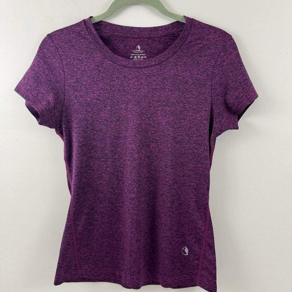 Icyzone Women Size XS Purple Black Heathered Short Sleeve Athletic Tee